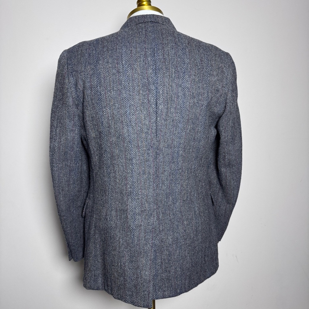 Jos A Bank Blazer Mens 40R Blue Herringbone Shetland Wool Sport Coat 2-Button - Picture 3 of 5
